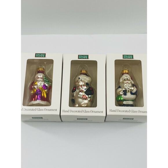 Holiday Santa Snowman Home Glass Hanging Ornaments Hand Painted Lot of 3 - Picture 9 of 12